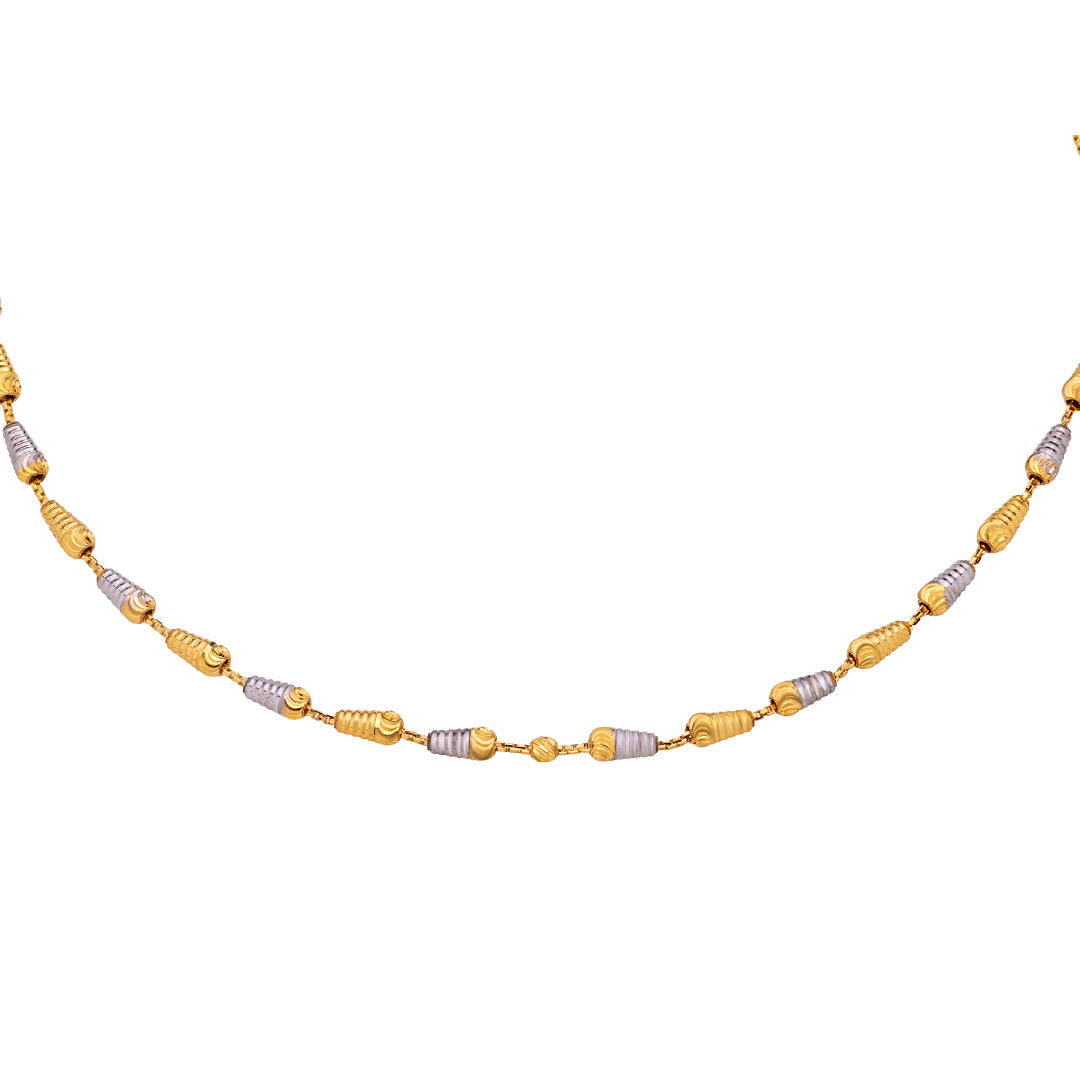 Two-Tone Gold Barrel Bead Station Necklace