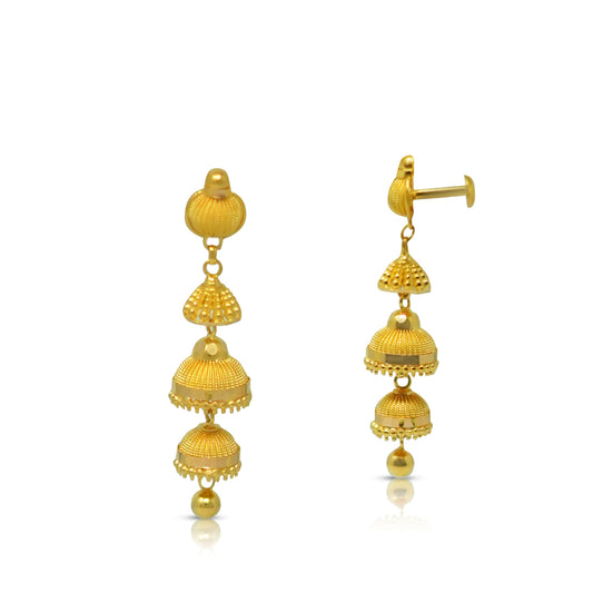 Traditional Triple Layer Gold Jhumka Earrings