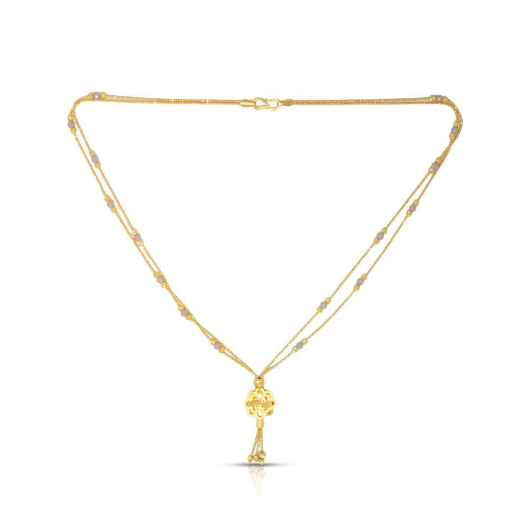 Elegant Double-Layer Gold Bead Chain with Floral Pendant