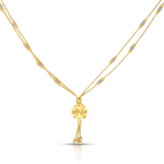 Elegant Double-Layer Gold Bead Chain with Floral Pendant