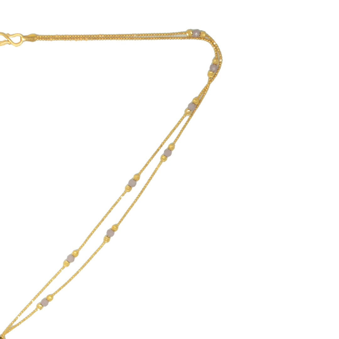 Elegant Double-Layer Gold Bead Chain with Floral Pendant