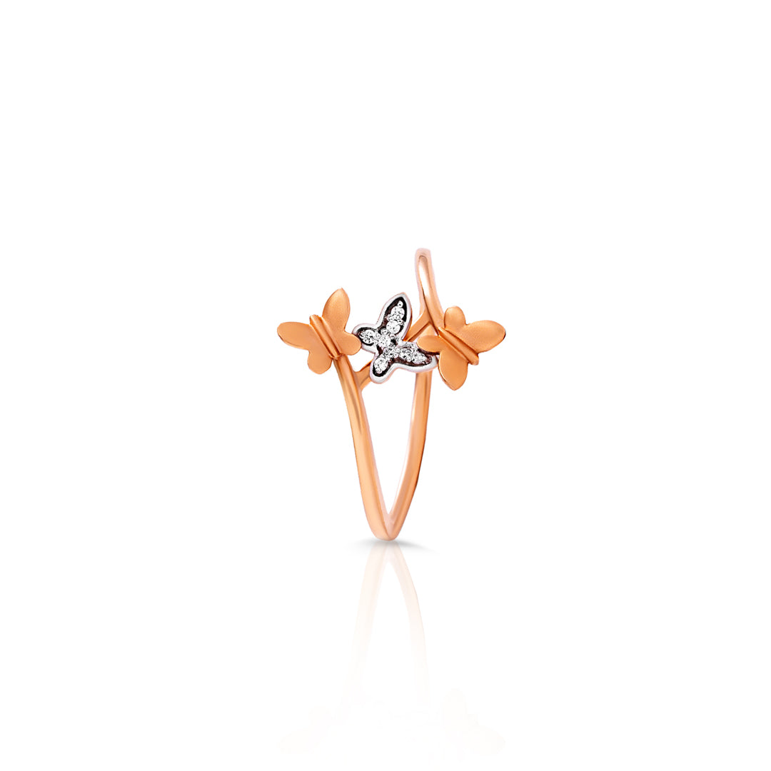 Butterfly Diamond Ring in Rose Gold – Elegant Open Design for Women