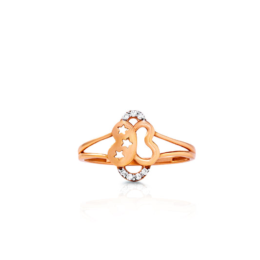 18K Rose Gold Star Design Ring with Stone for Women