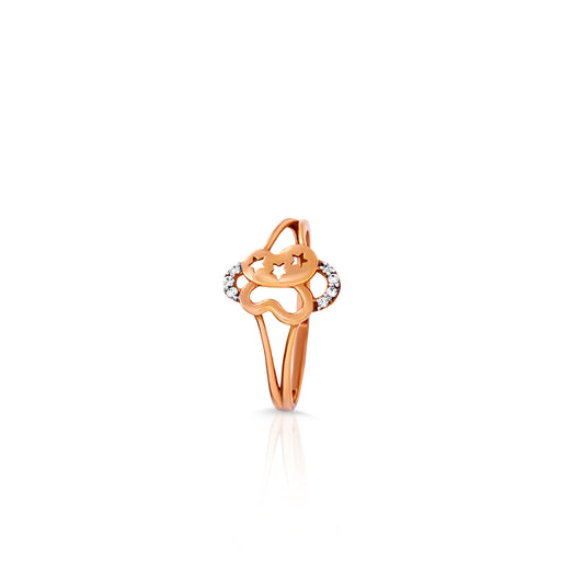 18K Rose Gold Star Design Ring with Stone for Women