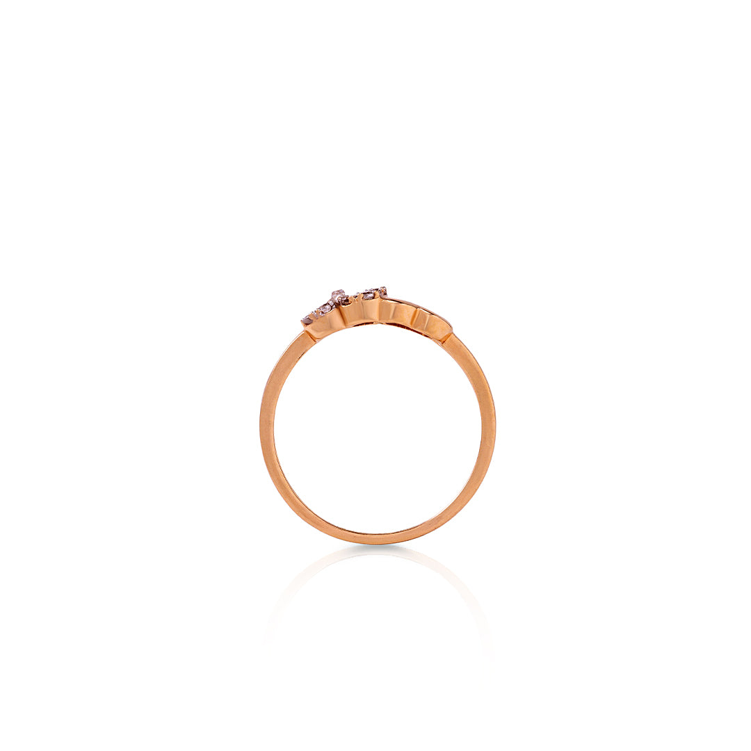 18K Rose Gold Double Heart Design Ring with Stone for Women