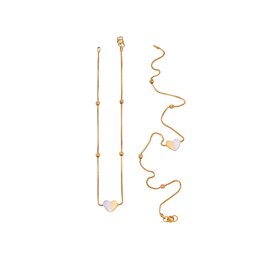 Gold Anklet for Women | Box Chain & Enamel Heart Design