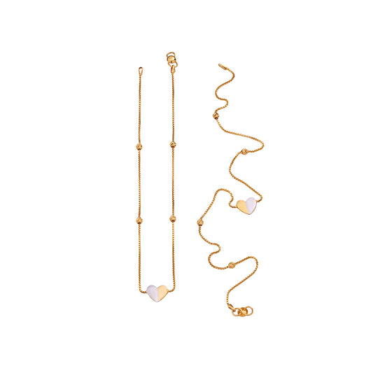 Gold Anklet for Women | Box Chain & Enamel Heart Design
