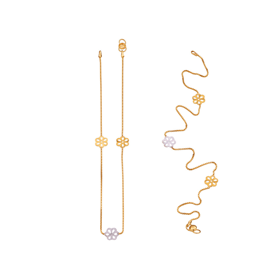 22K Gold Floral Station Anklet for Women – Lightweight Daily Wear Design