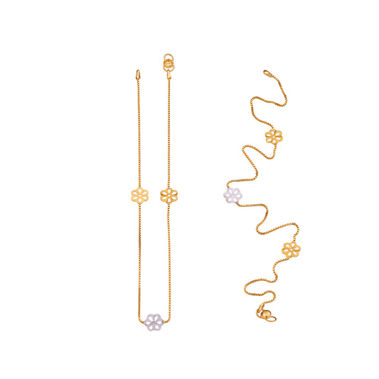 22K Gold Floral Station Anklet for Women – Lightweight Daily Wear Design