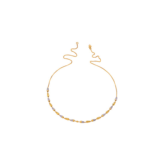 Two-Tone Gold Barrel Bead Station Necklace