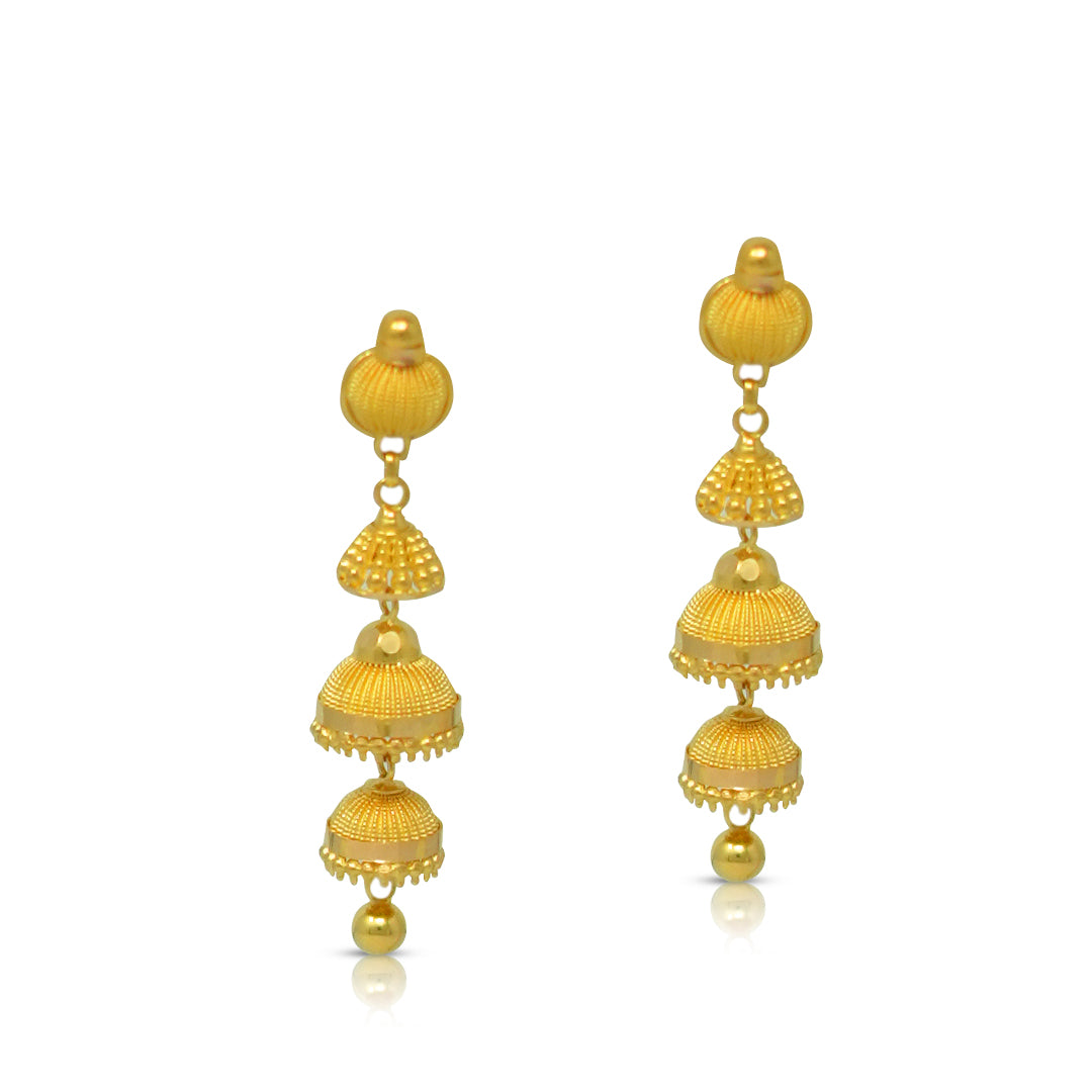Traditional Triple Layer Gold Jhumka Earrings